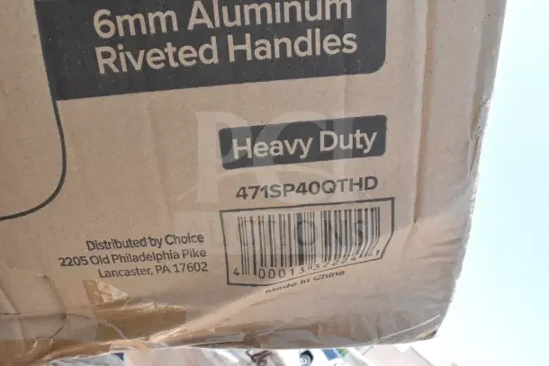 Cardboard box labeled "Heavy Duty" with product code 471SP40QTHD. Distributed by Choice, Lancaster, PA. Box condition is worn.
