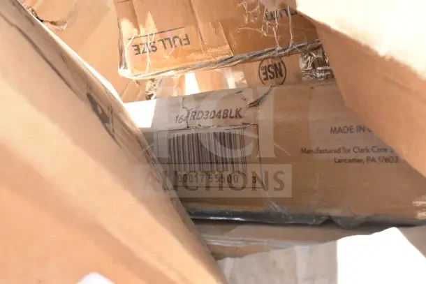 Cardboard boxes labeled "FULL SIZE," "NSF," and "Made in USA" visible. Barcode: 0001755500. Scratch and dent condition.