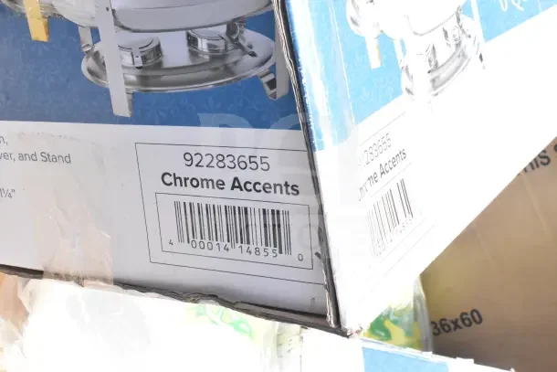 Box with barcode 92283655 and "Chrome Accents" label, indicating inclusion of items like Ashland Grease Trap and work table.