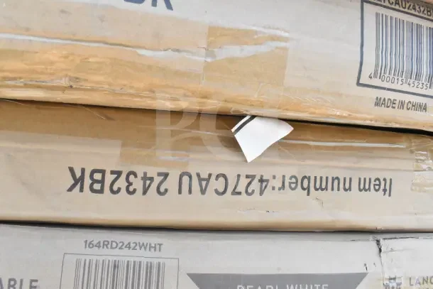 Cardboard boxes with item number 427CAU2432BK, showing slight wear. Label indicates "Made in China."