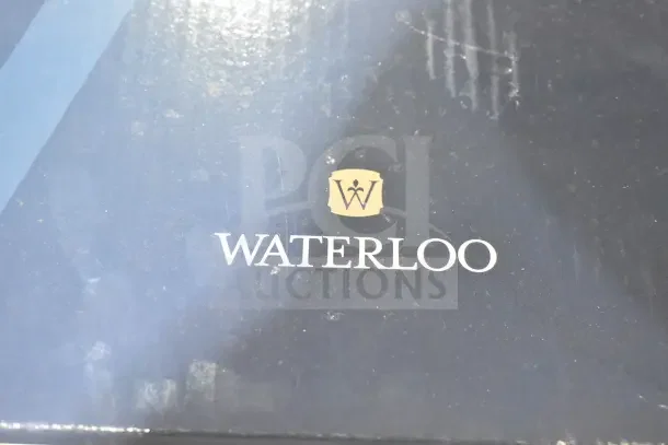 BRAND NEW Scratch and Dent Waterloo 750FW814 wall-mounted faucet box with logo, features 8" centers, 14" swing spout.