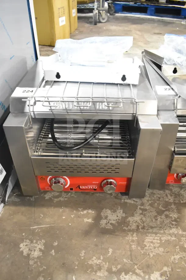 Avantco 184T140 Commercial Conveyor Toaster, 10" wide, 3" opening, 300 slices/hour, 120V, scratch and dent condition.