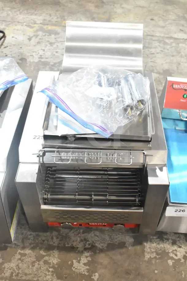 Brand new Avantco 184T140 commercial conveyor toaster, 10" wide, 3" opening, 300 slices/hour, 120V, scratch and dent.