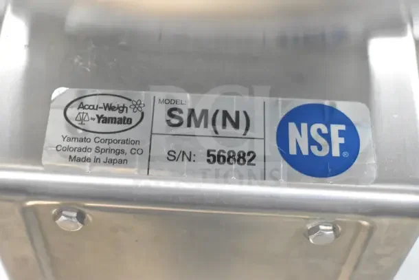 2 Yamato Accu-Weigh SM(N) Universal Dial Scales on stand, NSF certified, model SM(N), serial number 56882, made in Japan.