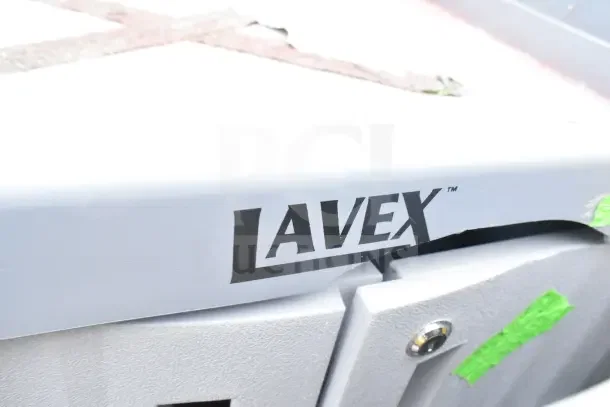 Alt text: Close-up of Lavex janitorial cart with visible logo and minimal scratches, indicating scratch and dent condition.