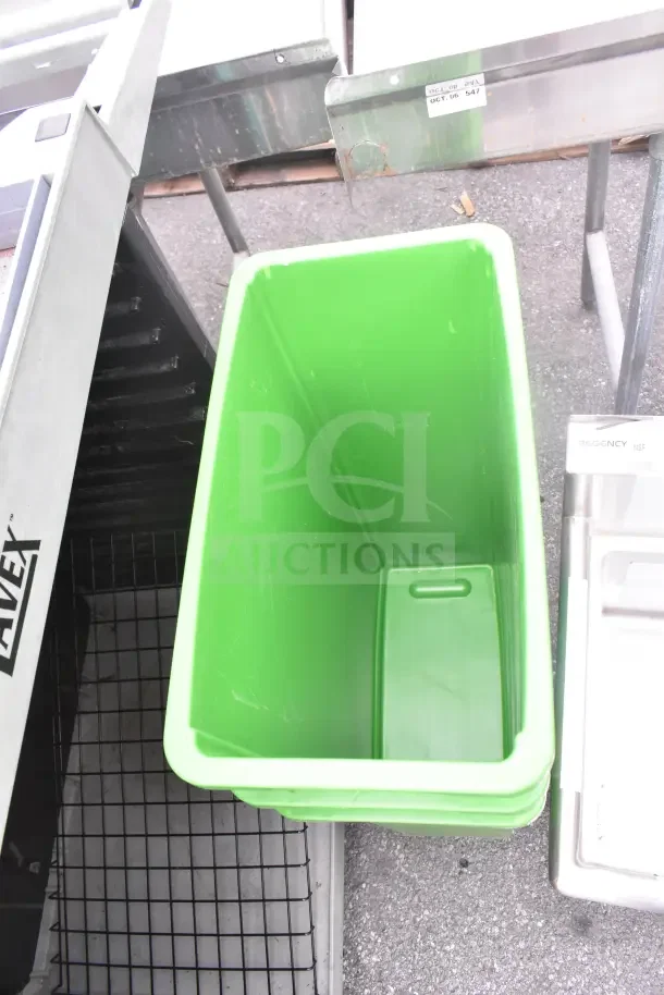 Lime green Lavex 475WH23GNCMP compost bin, 23-gallon, slim rectangular design, brand new, viewed from above.