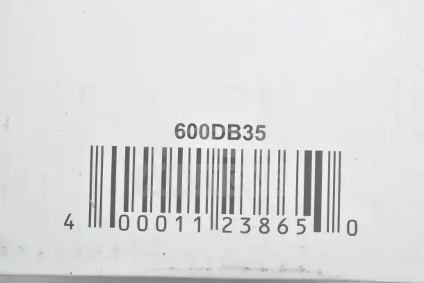 Barcode label displaying "600DB35" for Regency 600S31717 commercial sink.