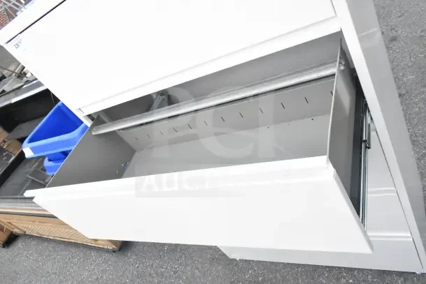 BRAND NEW Hirsh HL10000 Series white 5-drawer lateral file cabinet with roll-out binder storage, dimensions 42"x18 5/8"x67 5/8".