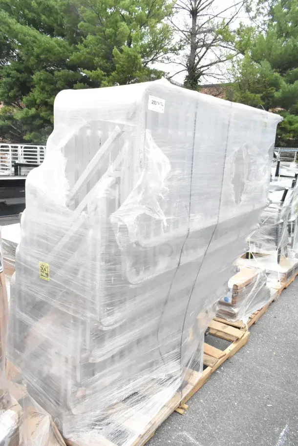7 Regency 600PR1820ZWD pan racks wrapped on pallet, brand new with minor scratches, welded frame, 20 pan capacity.