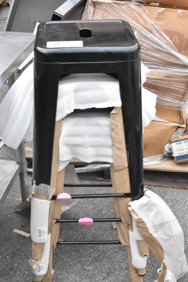 3 new Lancaster Alloy Onyx Black outdoor backless barstools. Scratch and dent condition, wrapped for shipping.