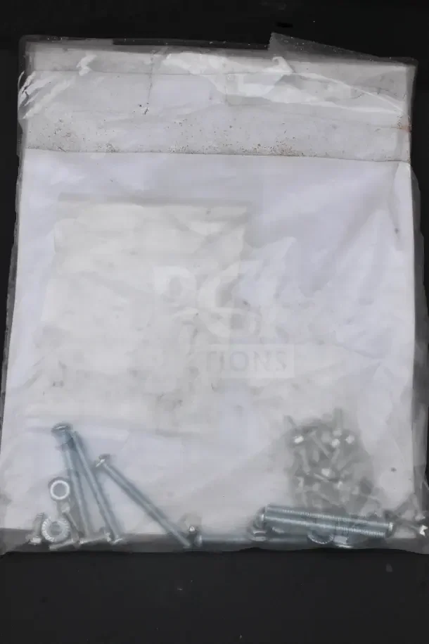 Bag with screws, washers, and nuts for Vulcan BCKRISR-SX36, part of a new scratch and dent 36" reinforced high shelf.