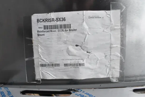 BRAND NEW SCRATCH AND DENT Vulcan BCKRISR-SX36 36" high shelf with visible label indicating model and shipping details.
