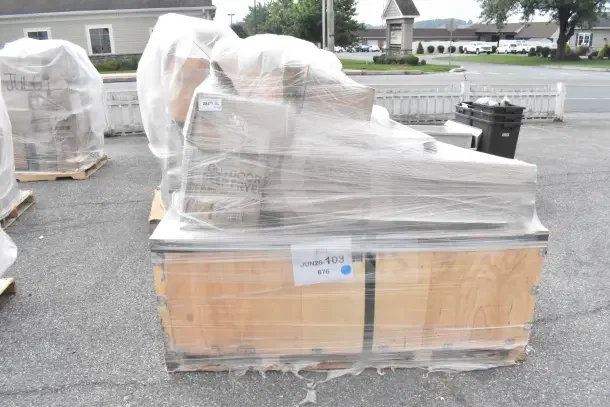 9 new scratch and dent items including Regency 72" commercial sink, packaged on pallet, marked "JUN26-103".