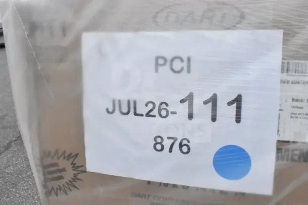 29 new scratch and dent items including containers, forks, napkins, and more. Box labeled JUL26-111.