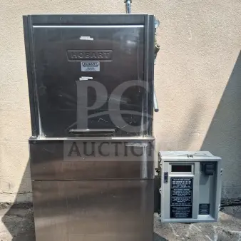 HOBART AM14 high-temp commercial dishwasher, stainless steel, model AM14, good condition, visible control panel and brand labels.