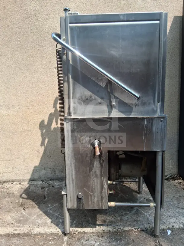 HOBART AM14 commercial dishwasher, high-temp model in used condition, showing some wear on the exterior.