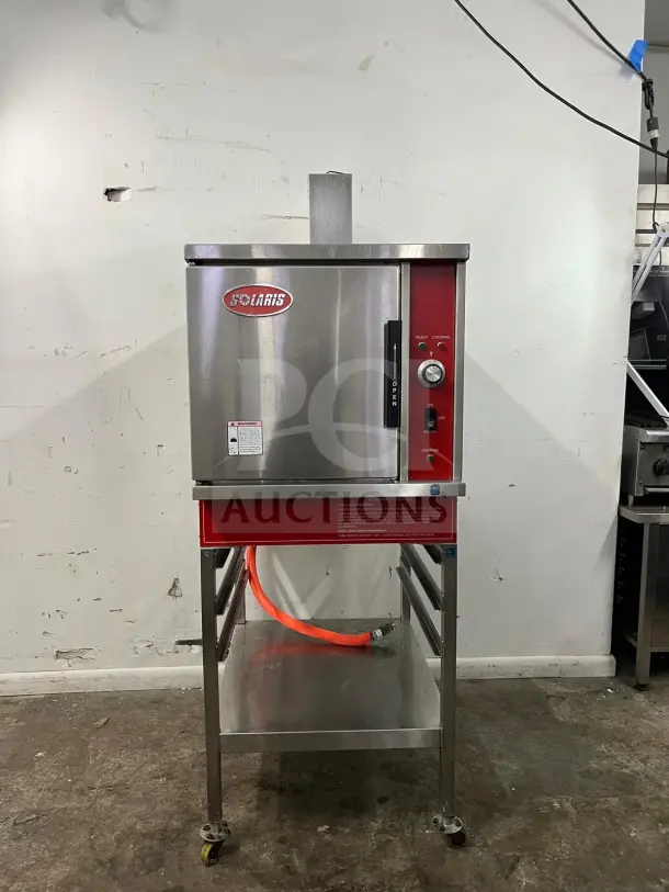 SOLARIS SX-5GR gas convection steamer with cooling racks, 42,000-47,000 BTU, stainless steel, good condition, branded logo.