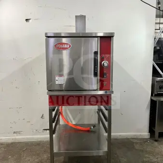 SOLARIS SX-5GR gas convection steamer with cooling racks, 42,000-47,000 BTU, stainless steel, good condition, branded logo.