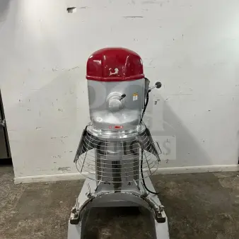 AXIS AX-M80 80 Quart Commercial Planetary Mixer, 4 Speed, 4 HP. Visible wear, sturdy construction, safety guard included.