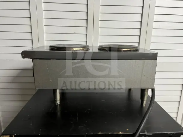 Star-Max 602HF 12" electric hot plate with dual burners, stainless steel, used condition. Power cord visible.