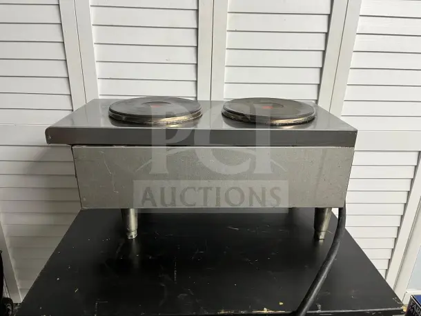 Star 602HF Star-Max® 12" electric hot plate with dual burners, metal finish. Appears in used condition with visible wear.