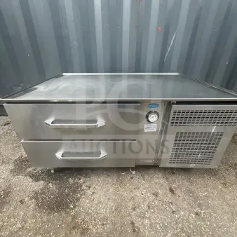 Randell 20048SC 2-drawer refrigerated chef base, stainless steel, self-contained, good condition, visible temperature gauge.