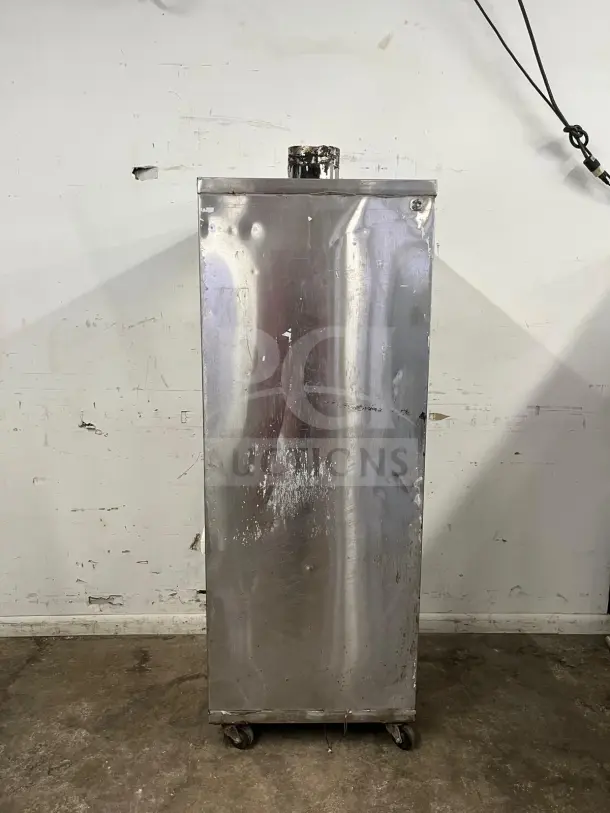 Universal Smoker Stainless Steel Oven, model SMOKER, 78", 3 burners, galvanized interior, fair condition, on wheels.