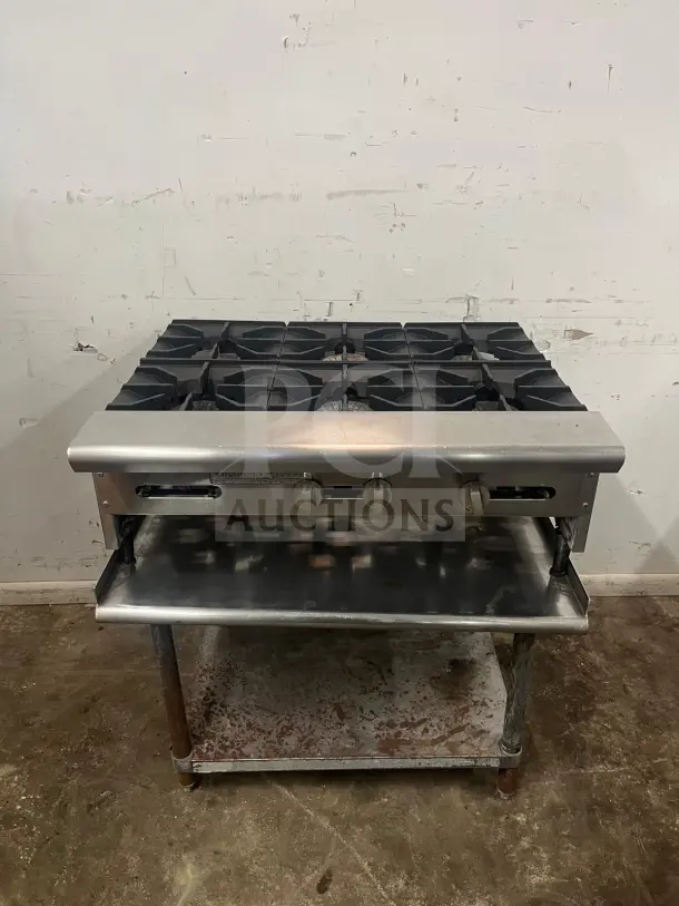 AMERICAN RANGE ARHP-36-6 thermostatic griddle, 36" wide, six burners, 3/4" thick hot plate, used condition, visible wear.