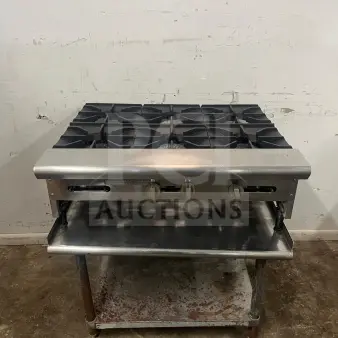 AMERICAN RANGE ARHP-36-6 thermostatic griddle, 36" wide, six burners, 3/4" thick hot plate, used condition, visible wear.
