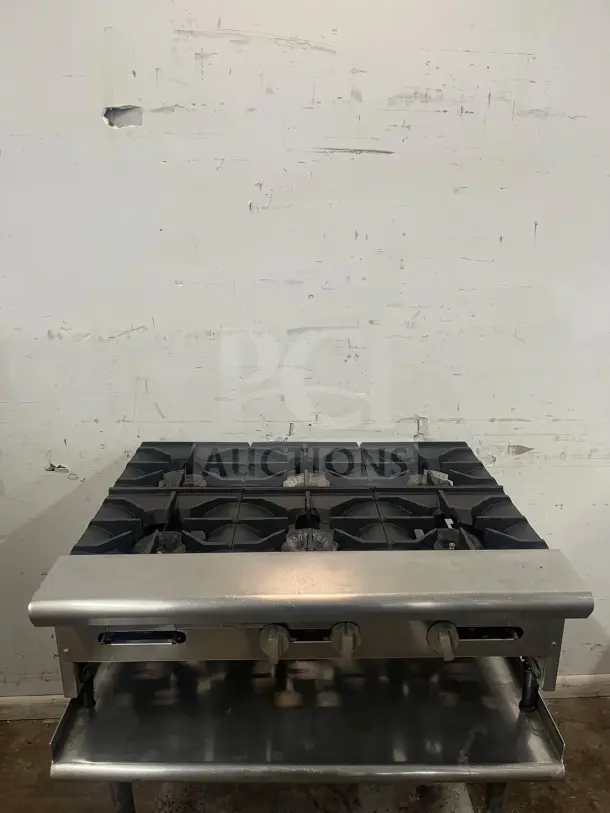 AMERICAN RANGE ARHP-36-6 thermostatic griddle, 36" wide, 3/4" thick hot plate, 6 burners, stainless steel, good condition.