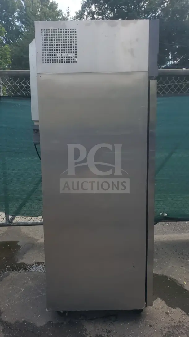 Refrigeration-X XF19-1-N reach-in freezer, 25 1/4", solid right hinge door, 115v, stainless steel, exterior condition visible.