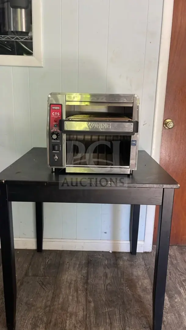 Waring CTS1000 Commercial Conveyor Toaster, 120V, stainless steel, durable design, visible controls, good used condition.