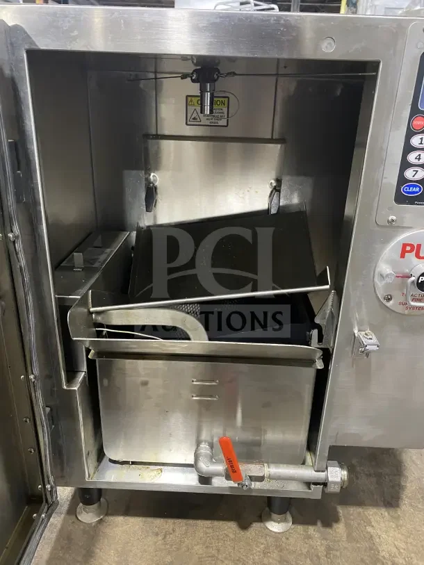 Autofry MTI10X ventless electric fryer in stainless steel, includes control panel and orange valve handle, on legs, SN: 70162-10.
