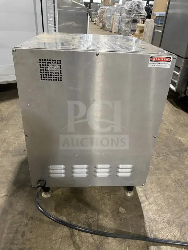 Autofry MTI10X commercial ventless fryer, stainless steel, electric, 240V, 1Phase, on legs with warning label visible.