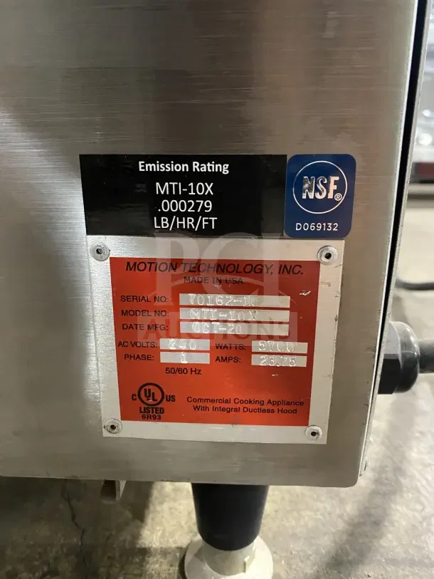 Autofry MTI10X commercial fryer, ventless, greaseless, all stainless steel, 240V, on legs, serial 70162-10, NSF certified.