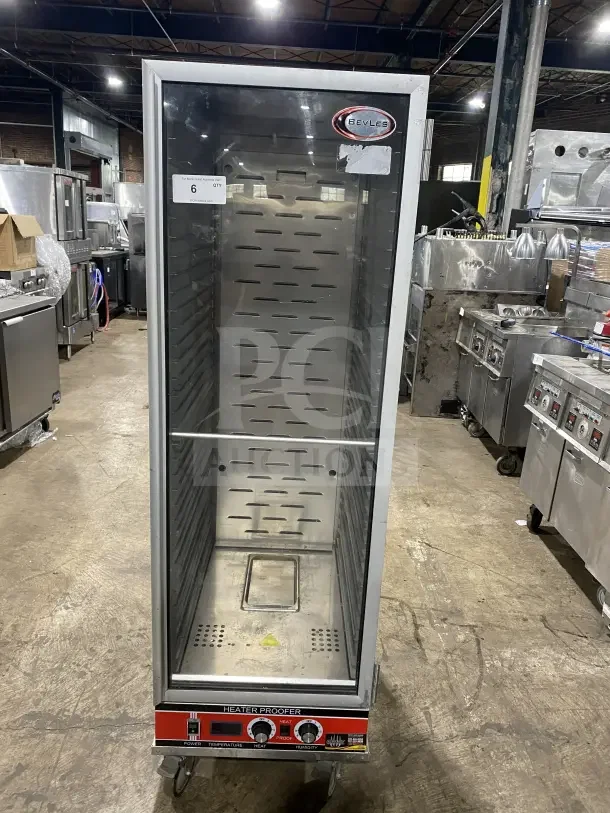 Bevles electric heated warming/proofing cabinet HPC6836, stainless steel, view-through door, on casters, excellent condition.