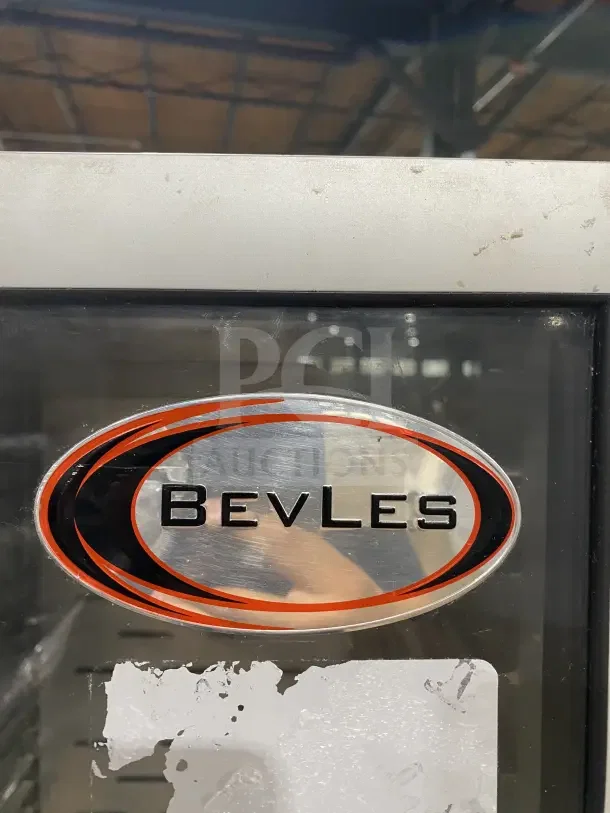 Bevles electric warming/proofing cabinet, model HPC6836, view-through door, stainless steel, on casters, logo visible.
