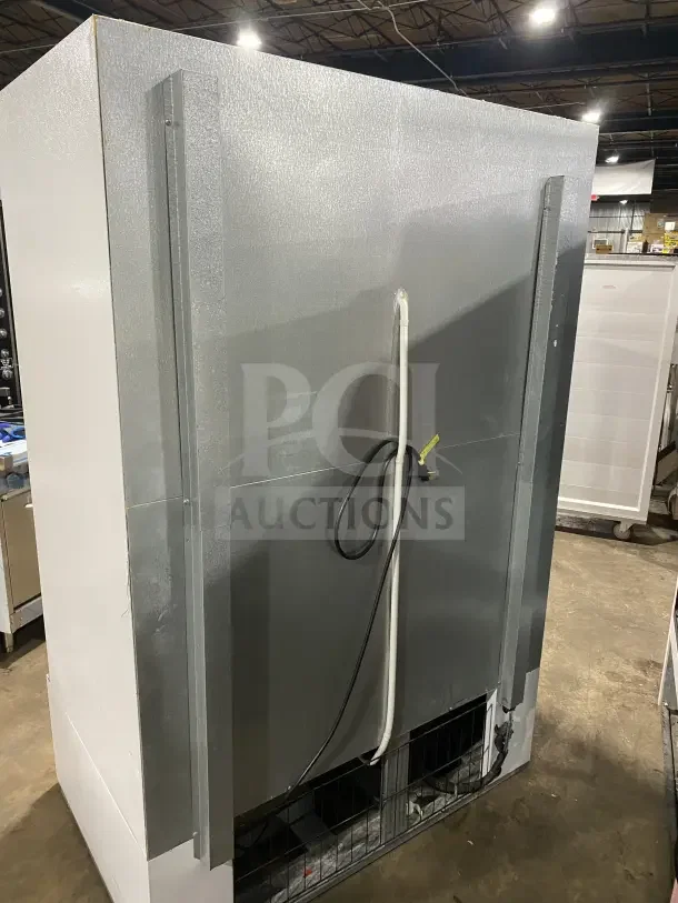 Master Bilt BMG-48 commercial glass 2-door reach-in freezer with poly coated wired rack. Model SN: 158572ICC01, 115V, 1 phase.