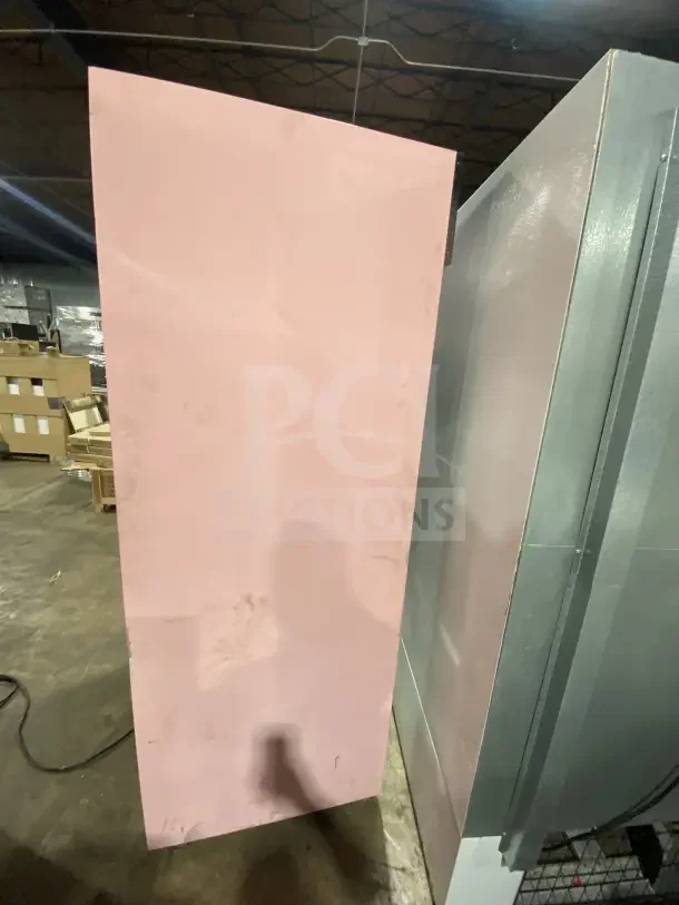 Everest EMGR33 commercial fridge with double glass sliding doors, poly coated wire rack. 115V, 1 Phase.