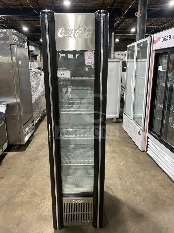 Imbera VR09CC CO12 commercial black single glass door refrigerator, with poly-coated wired rack, 115V, excellent condition.
