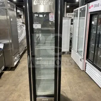 Imbera VR09CC CO12 commercial black single glass door refrigerator, with poly-coated wired rack, 115V, excellent condition.