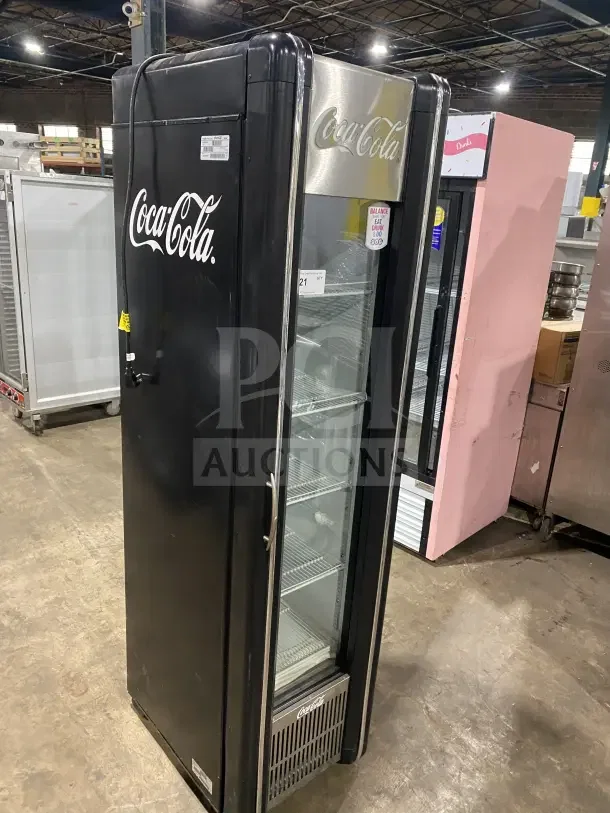 Imbera VR09CC-CO12 black glass door merchandiser fridge, single door, poly coated wire rack, 115V, good condition.
