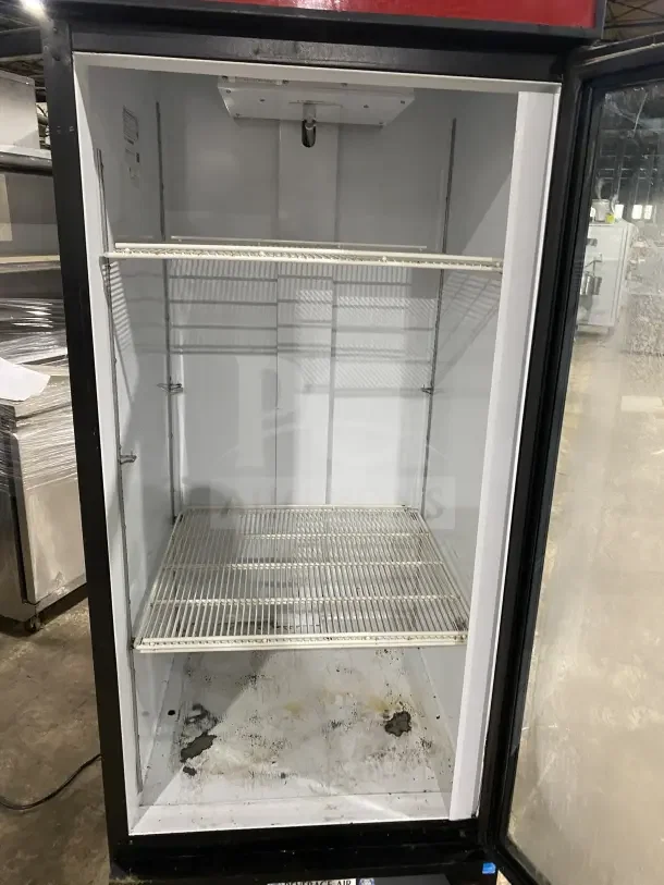 Beverage Air commercial glass door merchandiser refrigerator, Model LV27-1-B, with poly-coated wire rack, SN 10707577.
