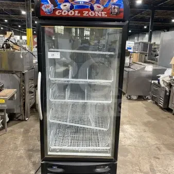 Minus Forty Hershey's Style Commercial Glass Door Freezer, Model 22USGFX1HR, with poly coated wired rack, 115V, single phase.