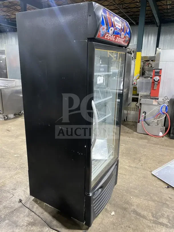 Minus Forty Hershey's Style Commercial Glass Door Freezer, Model 22USGFX1HR, with poly coated racks, 115V, single phase.