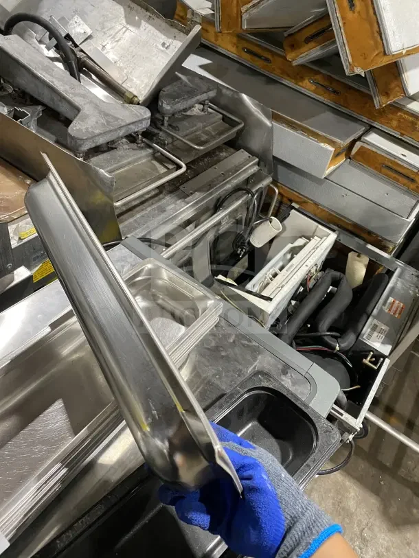 Commercial stainless steel prep tray, suitable for cinnamon rolls or salads. Heavy duty, great condition, versatile use.
