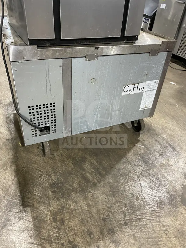 Atosa Commercial Chef Base Refrigerator, Model MGF8448GR, stainless steel, electric, on casters, SN: MGF8448AUS100323031000C40010, 115V.