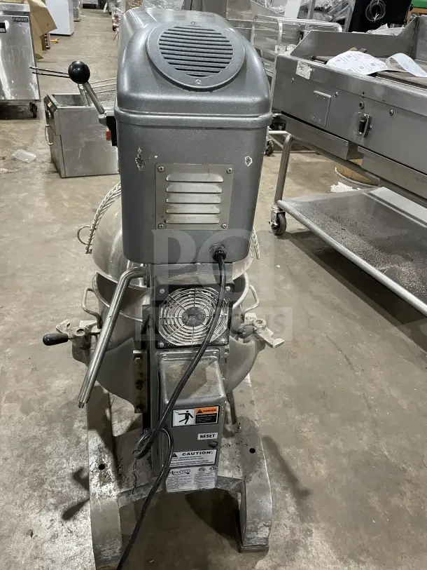 Avantco 177MX30H 30 QT stainless steel stand mixer, electric, 120V, used condition, visible control panel and caution labels.