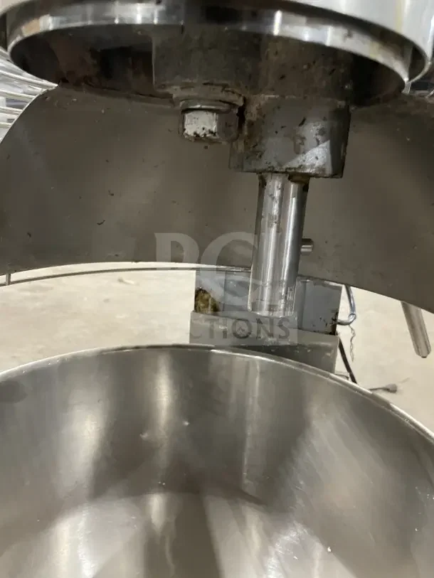 Avantco 30 QT stainless steel planetary mixer, model 177MX30H, shown in used condition, close-up of mixing bowl and mechanism.
