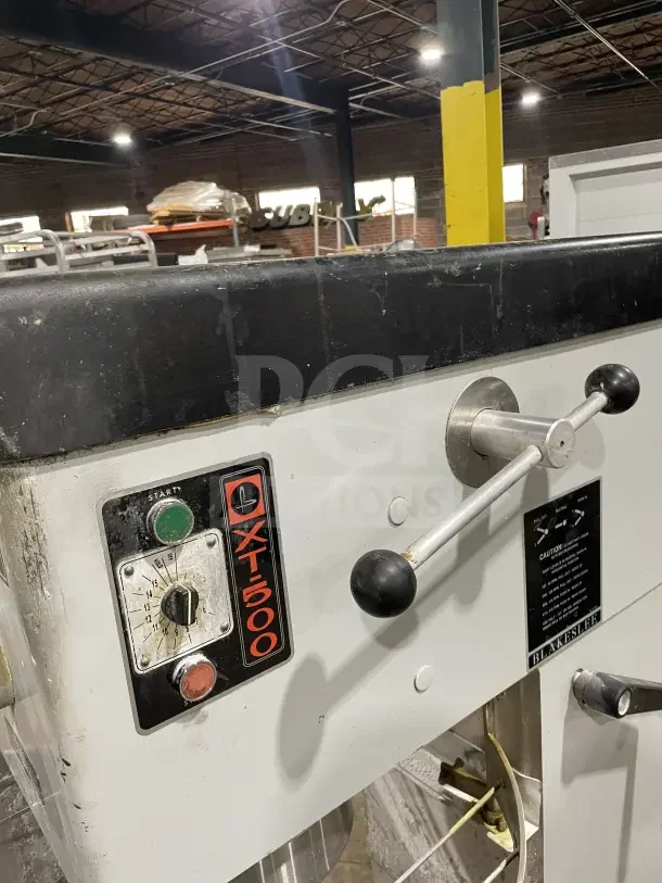 Blakeslee DD 80 commercial mixer with stainless steel bowl guard, electric-powered, 208V 3-phase, on legs, model XT-500.